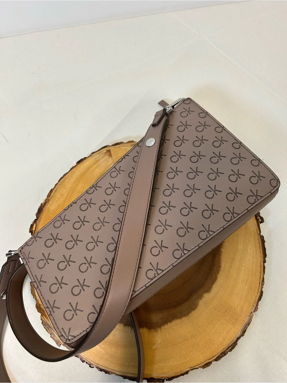 Calvin Klein Signature‎ Embossed Asymmetric Triple Compartment Shoulder Bag